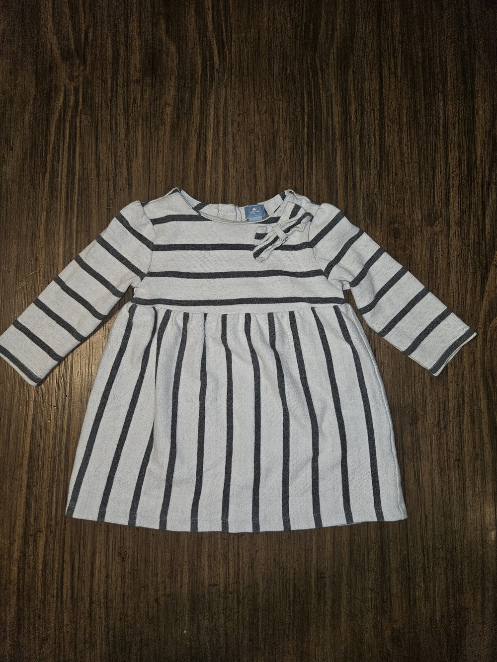 GAP White and Navy Striped Long-Sleeve Dress with Neck Bow